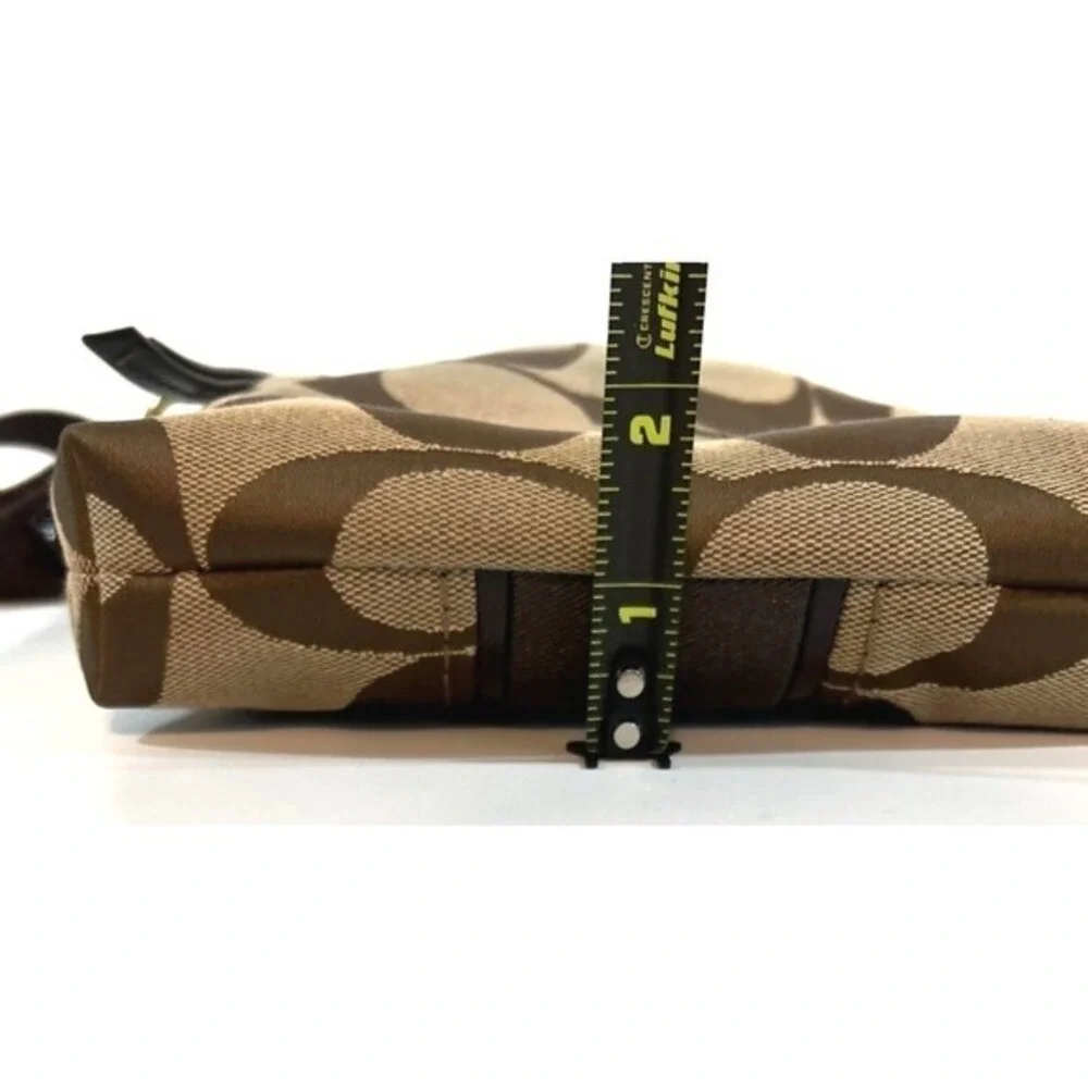 Coach Signature Jacquard‎ Crossbody Bag  Brown Tan Zip Leather Trim Ext Pockets